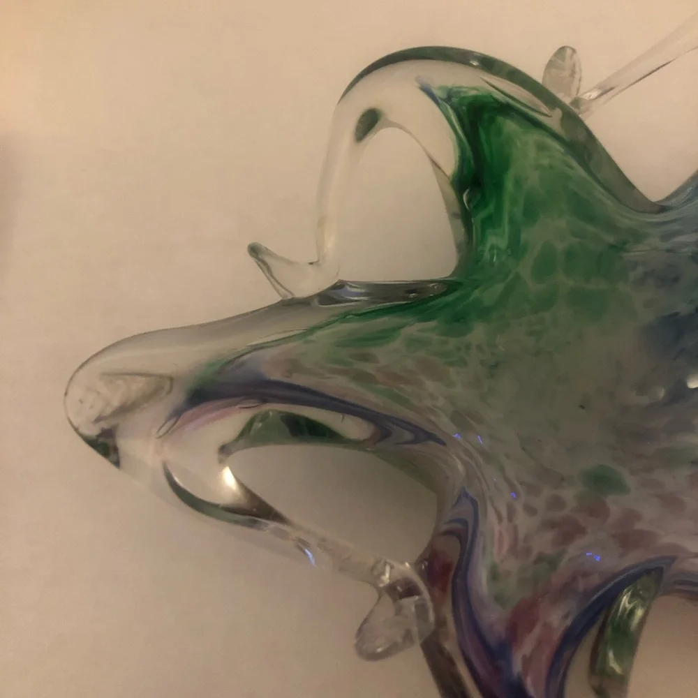 Murano Green and Blue Art Glass Paperweight Trinket Holder Blue Red Pink Green